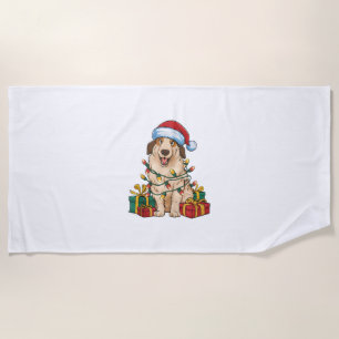 Xmas Lighting Santa Hat Anatolian Shepherd Dog Chr Beach Towel
