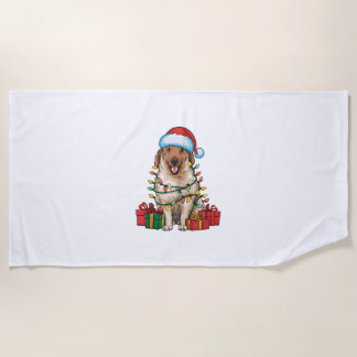 Xmas Lighting Santa Hat Anatolian Shepherd Dog Chr Beach Towel