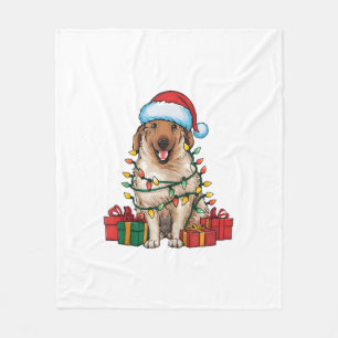 Xmas Lighting Santa Hat Anatolian Shepherd Dog Chr Fleece Blanket