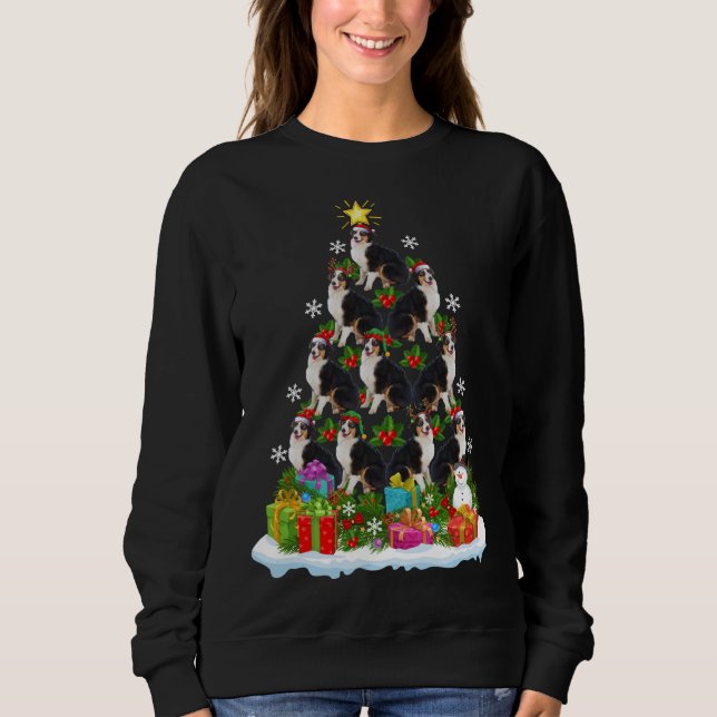 Xmas Lighting Santa Hat Australian Shepherd Christ Sweatshirt (Front)