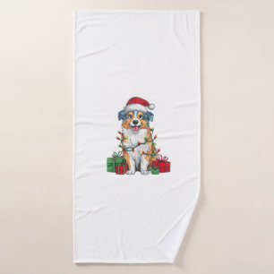 Xmas Lighting Santa Hat Australian Shepherd Dog Ch Bath Towel