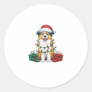 Xmas Lighting Santa Hat Australian Shepherd Dog Ch Classic Round Sticker