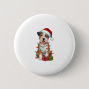 Xmas Lighting Santa Hat Australian Terrier Dog Chr 6 Cm Round Badge