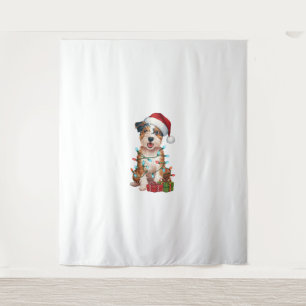 Xmas Lighting Santa Hat Australian Terrier Dog Chr Tapestry