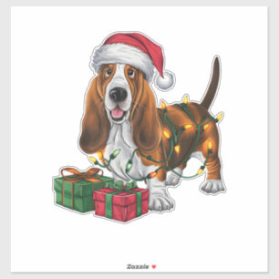 Xmas Lighting Santa Hat Basset Hound Dog Christmas