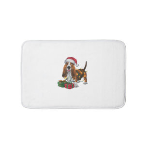 Xmas Lighting Santa Hat Basset Hound Dog Christmas Bath Mat