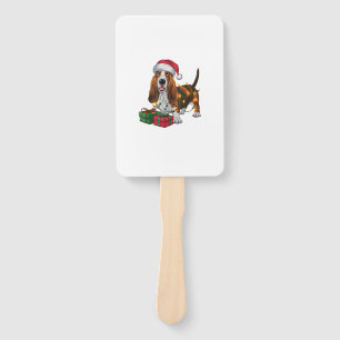 Xmas Lighting Santa Hat Basset Hound Dog Christmas Hand Fan