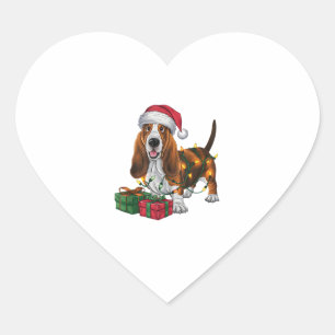 Xmas Lighting Santa Hat Basset Hound Dog Christmas Heart Sticker
