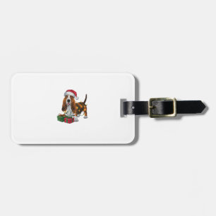 Xmas Lighting Santa Hat Basset Hound Dog Christmas Luggage Tag