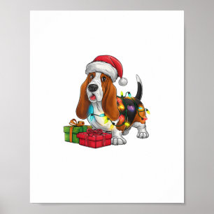 Xmas Lighting Santa Hat Basset Hound Dog Christmas Poster