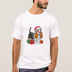 Xmas Lighting Santa Hat Basset Hound Dog Christmas T-Shirt