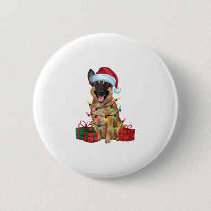 Xmas Lighting Santa Hat Belgian Malinois Dog Chris 6 Cm Round Badge