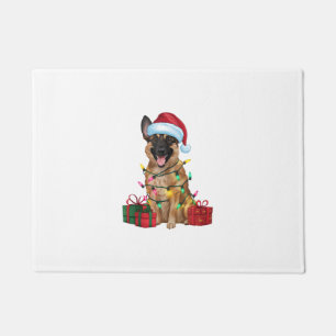 Xmas Lighting Santa Hat Belgian Malinois Dog Chris Doormat