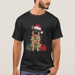Xmas Lighting Santa Hat Belgian Malinois Dog Chris T-Shirt