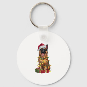Xmas Lighting Santa Hat Belgian Tervuren Dog Chris Key Ring
