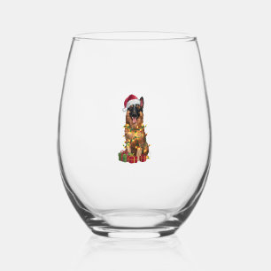 Xmas Lighting Santa Hat Belgian Tervuren Dog Chris Stemless Wine Glass