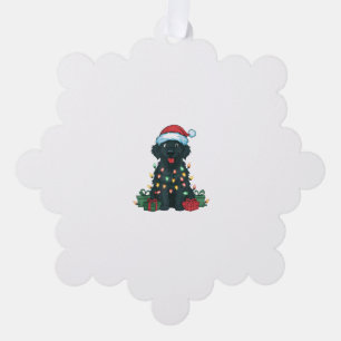 Xmas Lighting Santa Hat Black Golden Retriever Dog Tree Decoration Card