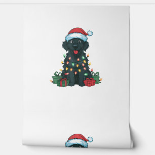 Xmas Lighting Santa Hat Black Golden Retriever Dog Wallpaper