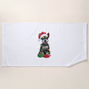 Xmas Lighting Santa Hat Black Russian Terrier Dog Beach Towel