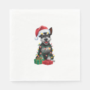 Xmas Lighting Santa Hat Black Russian Terrier Dog Napkin