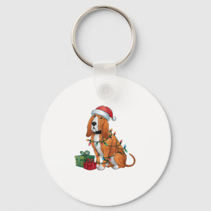 Xmas Lighting Santa Hat Bloodhound Dog Christmas  Key Ring