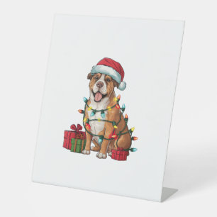 Xmas Lighting Santa Hat Boerboel Dog Christmas Pedestal Sign