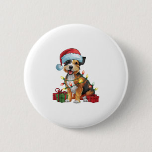 Xmas Lighting Santa Hat Border Terrier Dog Christm 6 Cm Round Badge