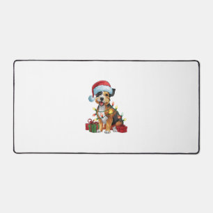 Xmas Lighting Santa Hat Border Terrier Dog Christm Desk Mat