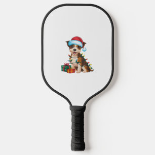 Xmas Lighting Santa Hat Border Terrier Dog Christm Pickleball Paddle