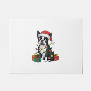 Xmas Lighting Santa Hat Boston Terrier Dog Christm Doormat