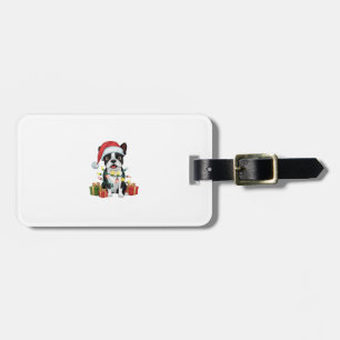 Xmas Lighting Santa Hat Boston Terrier Dog Christm Luggage Tag