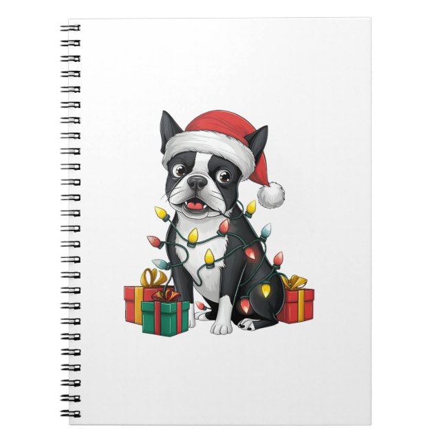 Xmas Lighting Santa Hat Boston Terrier Dog Christm Notebook (Front)