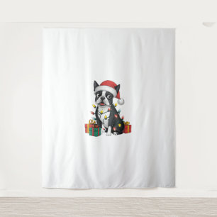 Xmas Lighting Santa Hat Boston Terrier Dog Christm Tapestry