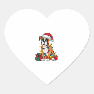 Xmas Lighting Santa Hat Boxer Dog Christmas Heart Sticker