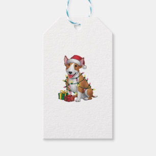 Xmas Lighting Santa Hat Bull Terrier Dog Christmas Gift Tags