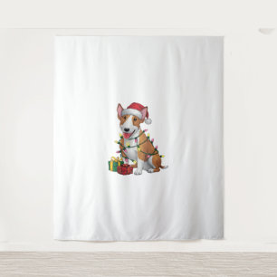 Xmas Lighting Santa Hat Bull Terrier Dog Christmas Tapestry