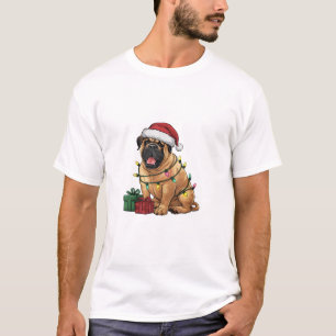 Xmas Lighting Santa Hat Bullmastiff Dog Christmas T-Shirt