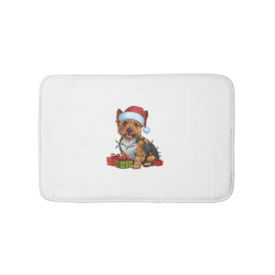 Xmas Lighting Santa Hat Cairn Terrier Dog Christma Bath Mat