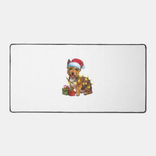 Xmas Lighting Santa Hat Cairn Terrier Dog Christma Desk Mat