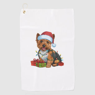 Xmas Lighting Santa Hat Cairn Terrier Dog Christma Golf Towel
