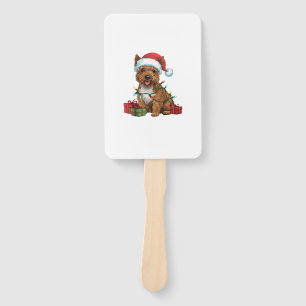Xmas Lighting Santa Hat Cairn Terrier Dog Christma Hand Fan