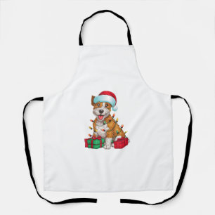 Xmas Lighting Santa Hat Cardigan Welsh Corgi Dog C Apron