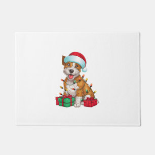 Xmas Lighting Santa Hat Cardigan Welsh Corgi Dog C Doormat