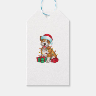 Xmas Lighting Santa Hat Cardigan Welsh Corgi Dog C Gift Tags