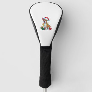Xmas Lighting Santa Hat Cardigan Welsh Corgi Dog C Golf Head Cover
