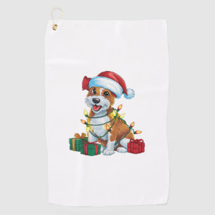 Xmas Lighting Santa Hat Cardigan Welsh Corgi Dog C Golf Towel