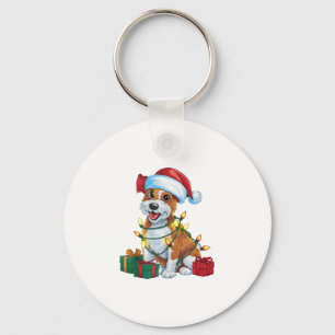 Xmas Lighting Santa Hat Cardigan Welsh Corgi Dog C Key Ring