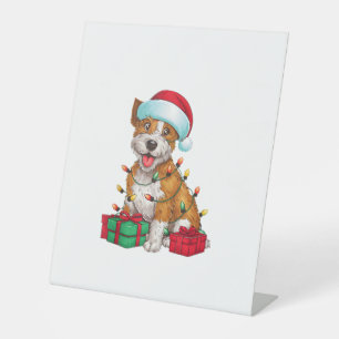 Xmas Lighting Santa Hat Cardigan Welsh Corgi Dog C Pedestal Sign
