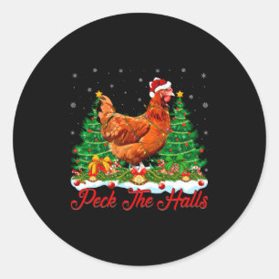 Xmas Lighting Santa Hat Chicken Christmas Tree  Classic Round Sticker