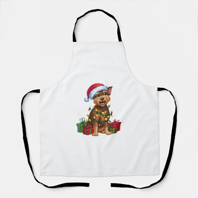 Xmas Lighting Santa Hat Chinese Crested Dog Christ Apron (Front)